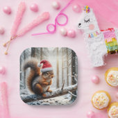 Weihnachtshörnchen auf dem Zweig des Schneebaumes Pappteller (Party)