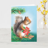 Weihnachtshörnchen Holding Poinsettia Blume Karte (Gelbe Blume)