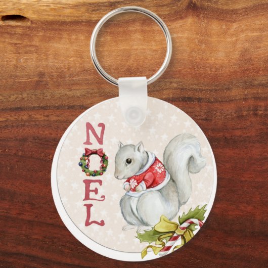 Weihnachtshörnchen-Illustration Schlüsselanhänger (Vorderseite)