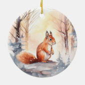 Weihnachtshörnchen im Winter-Waldland-Wunderland Keramik Ornament (Hinten)