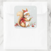 Weihnachtshörnchen in Aquarellen mit Candy Cane Quadratischer Aufkleber (Tasche)