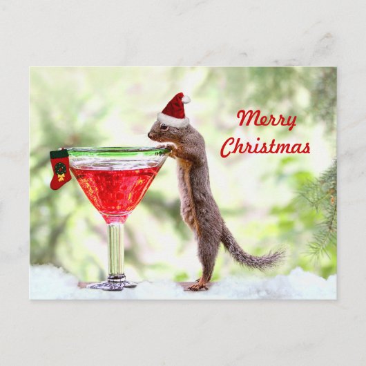 Weihnachtshörnchen in Happy Hour Feiertagspostkarte (Vorderseite)