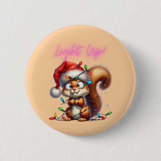 Weihnachtshörnchen mit festlicher Lichtkarte Button (Vorderseite)
