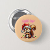 Weihnachtshörnchen mit festlicher Lichtkarte Button (Vorne & Hinten)