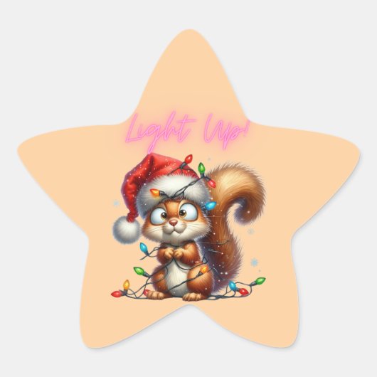 Weihnachtshörnchen mit festlicher Lichtkarte Stern-Aufkleber (Vorderseite)