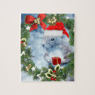 Weihnachtshörnchen mit Holiday Wreath Jigsaw Puzzle