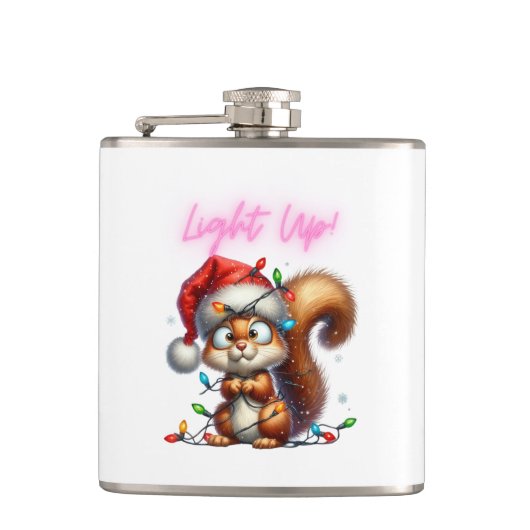 Weihnachtshörnchen mit Lights Fun Holiday Card Flachmann (Vorderseite)