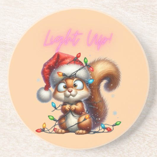 Weihnachtshörnchen mit Lights Fun Holiday Card Getränkeuntersetzer (Vorne)