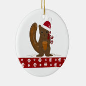 Weihnachtshörnchen mit Schneeflocken Keramik Ornament (Rechts)