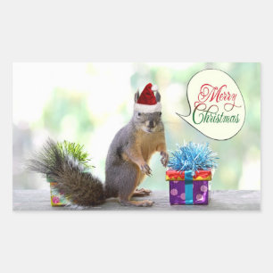 Weihnachtshörnchen mit Weihnachtsgeschenken Rechteckiger Aufkleber