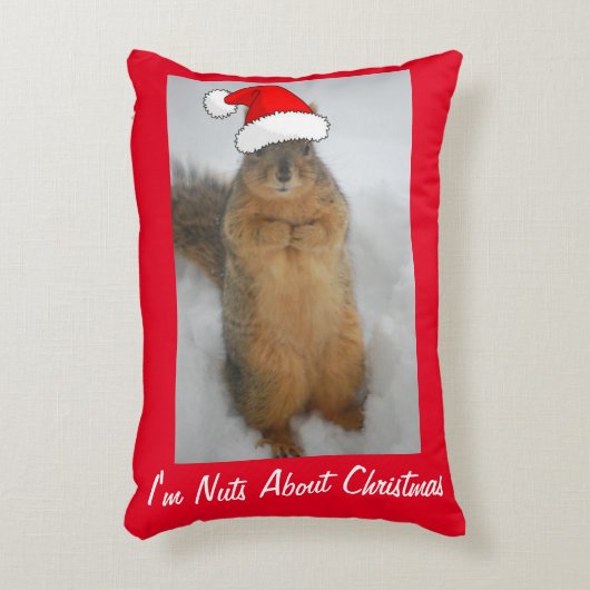 Weihnachtshörnchen mit Weihnachtsmannmütze Dekokissen (Vorderseite(Vertikal))