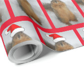 Weihnachtshörnchen mit Weihnachtsmannmütze Geschenkpapier (Rolleneckpunkt)