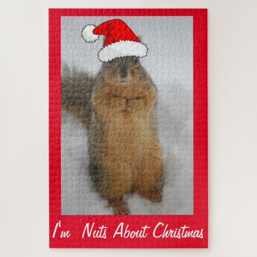 Weihnachtshörnchen mit Weihnachtsmannmütze Puzzle (Vertikal)