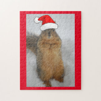 Weihnachtshörnchen mit Weihnachtsmannmütze Puzzle