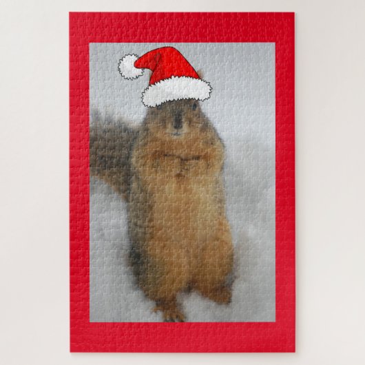Weihnachtshörnchen mit Weihnachtsmannmütze Puzzle (Vertikal)