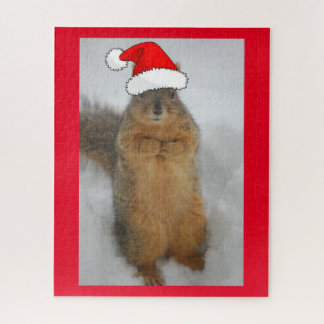 Weihnachtshörnchen mit Weihnachtsmannmütze Puzzle