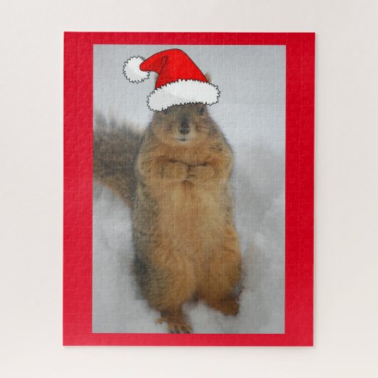 Weihnachtshörnchen mit Weihnachtsmannmütze Puzzle (Vertikal)