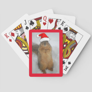 Weihnachtshörnchen mit Weihnachtsmannmütze Spielkarten