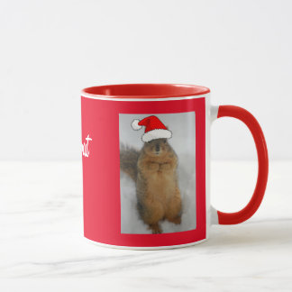 Weihnachtshörnchen mit Weihnachtsmannmütze Tasse