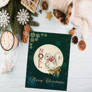 Weihnachtshörnchen, Schneeflocken Feiertagskarte