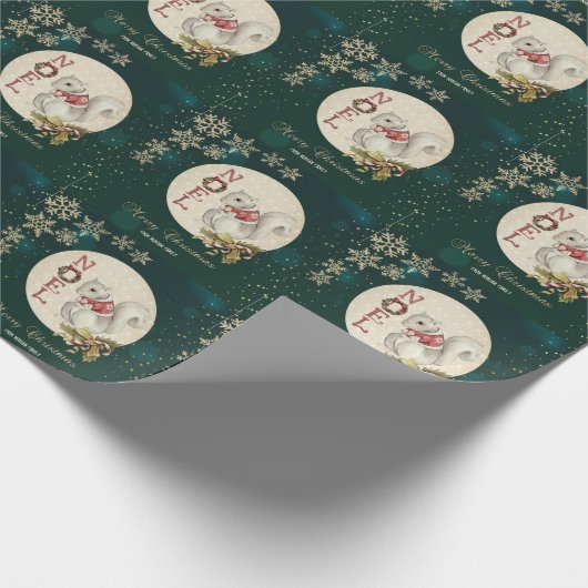 Weihnachtshörnchen, Schneeflocken Geschenkpapier (Ecke)