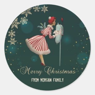 Weihnachtshörnchen, Schneeflocken Runder Aufkleber