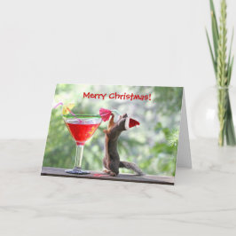 Weihnachtshörnchen trinken einen Cocktail Feiertagskarte