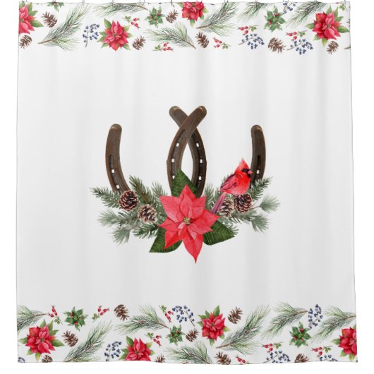 Weihnachtshorseshoe Poinsettia Duschvorhang (Vorderseite)