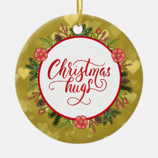 Weihnachtshugs Personalisiert bis ab Jahr Keramik Ornament (Vorne)