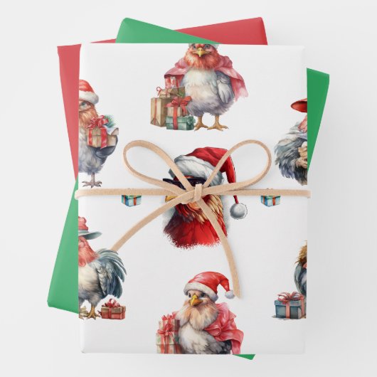 Weihnachtshühnchen-Shoppers Plus Solids Green Red Geschenkpapier Set (Beispiel)