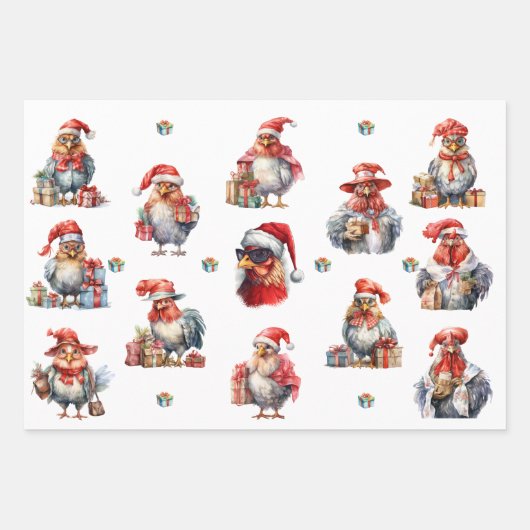 Weihnachtshühnchen-Shoppers Plus Solids Green Red Geschenkpapier Set (Vorderseite)