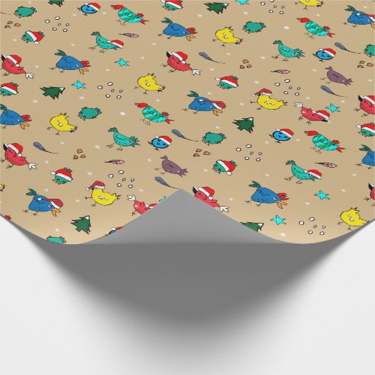 Weihnachtshühner heller Golddichte Geschenkpapier (Ecke)