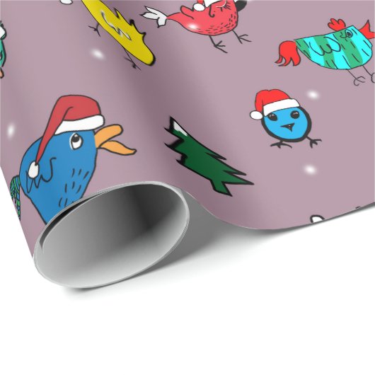 Weihnachtshühner, lila Packpapier (Rolleneckpunkt)