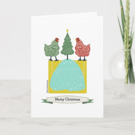 Weihnachtshühner mit Baum in Mustern/Kunst Feiertagskarte