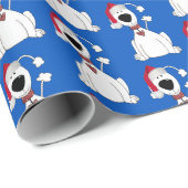Weihnachtshund auf blau geschenkpapier (Rolleneckpunkt)