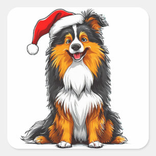 🎁Weihnachtshund-Aufkleber Santa Hut Geschenk Spaß Quadratischer Aufkleber