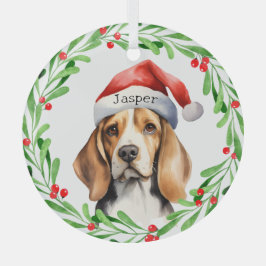 Weihnachtshund Beagle Weihnachtsmannmütze Urlaub W Ornament Aus Glas