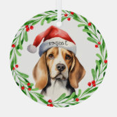 Weihnachtshund Beagle Weihnachtsmannmütze Urlaub W Ornament Aus Glas (Rückseite)