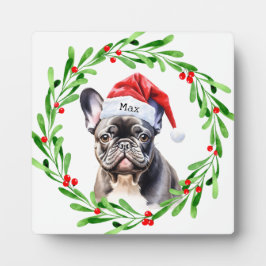 Weihnachtshund Black Frenchie French Bulldog Santa Fotoplatte