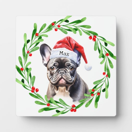 Weihnachtshund Black Frenchie French Bulldog Santa Fotoplatte (Vorderseite)