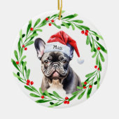 Weihnachtshund Black Frenchie French Bulldog Santa Keramik Ornament (Vorne)