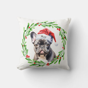 Weihnachtshund Black Frenchie French Bulldog Santa Kissen