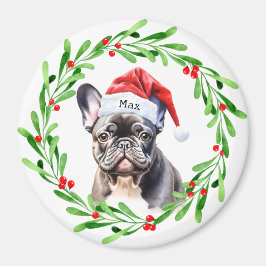 Weihnachtshund Black Frenchie French Bulldog Santa Magnet