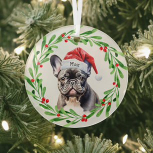 Weihnachtshund Black Frenchie French Bulldog Santa Ornament Aus Glas