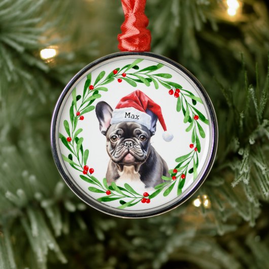 Weihnachtshund Black Frenchie French Bulldog Santa Ornament Aus Metall (Baum)