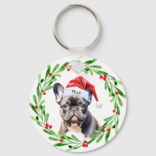 Weihnachtshund Black Frenchie French Bulldog Santa Schlüsselanhänger (Vorderseite)