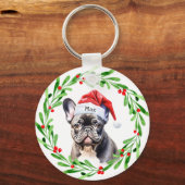 Weihnachtshund Black Frenchie French Bulldog Santa Schlüsselanhänger (Vorderseite)