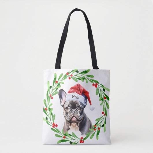Weihnachtshund Black Frenchie French Bulldog Santa Tasche (Vorderseite)