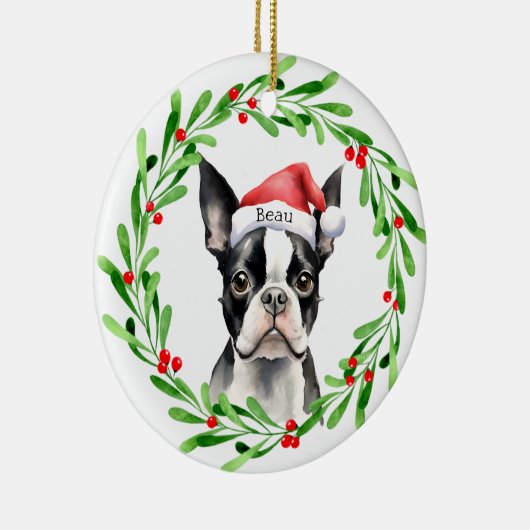 Weihnachtshund Boston Terrier Terrier Holidays Hau Keramik Ornament (Rechts)