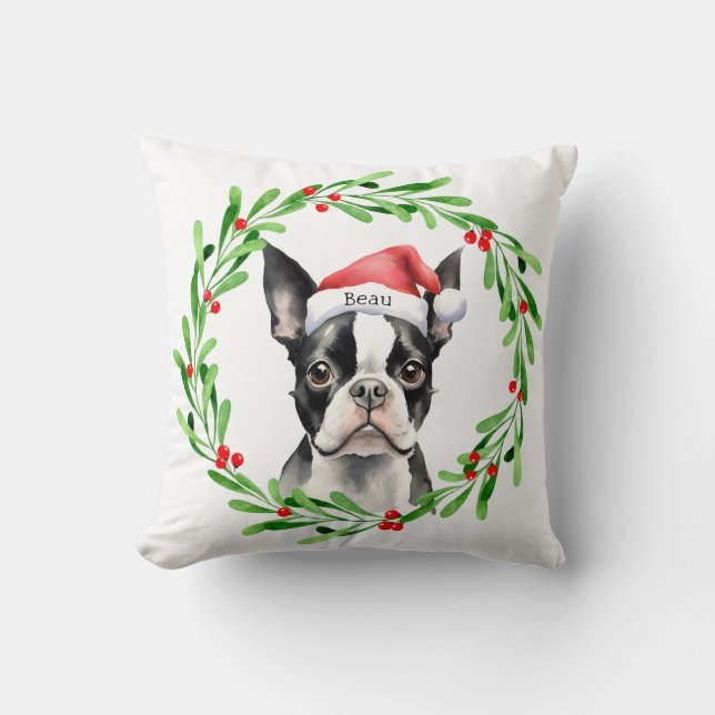 Weihnachtshund Boston Terrier Terrier Holidays Hau Kissen (Vorderseite)